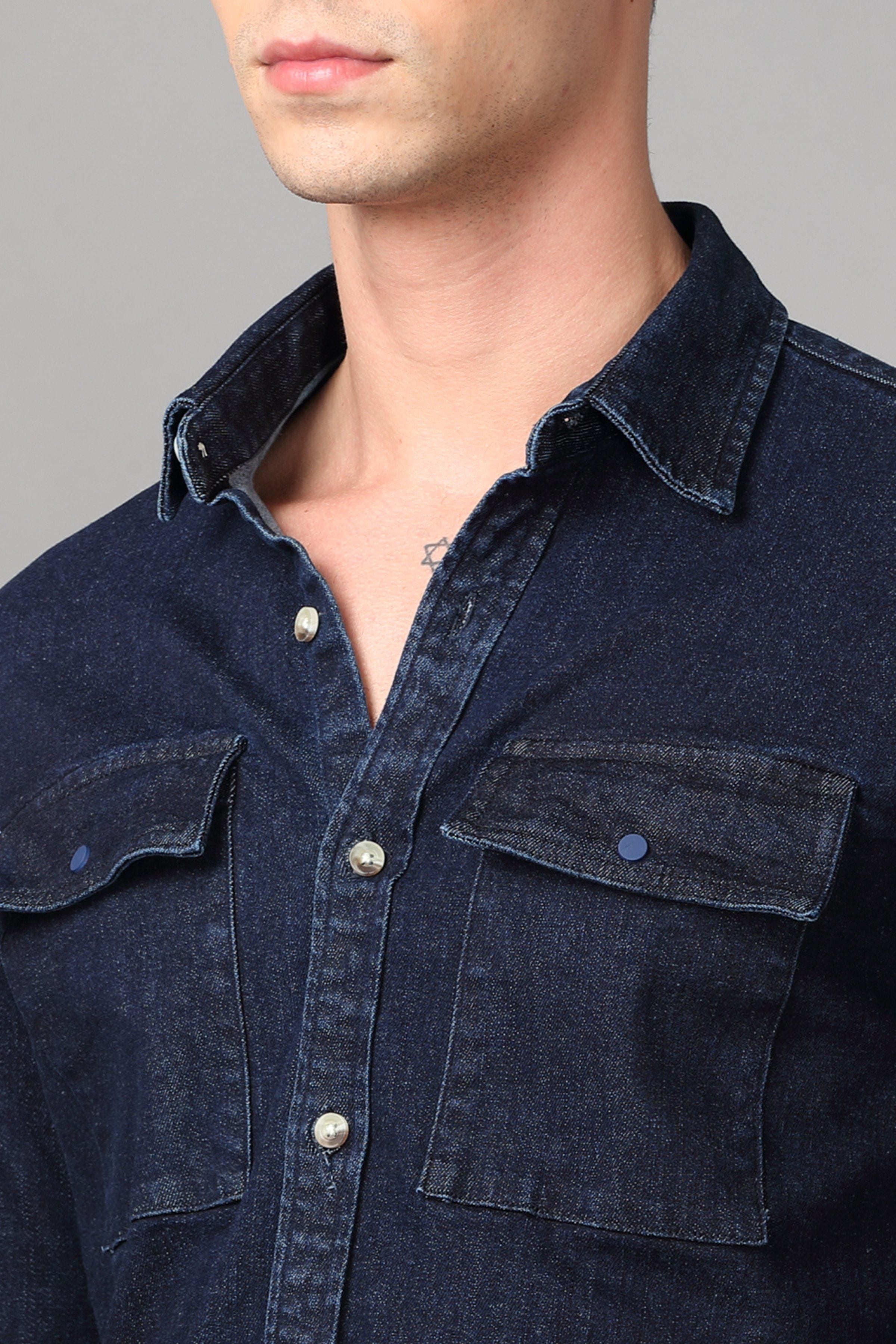 Buy Dark Blue Jean Shirt Men at Great Price Online – Badmaash